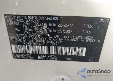 2017 Toyota Rav4 Le z USA, uszkodzony, nr VIN JTMZFREV3HJ123800